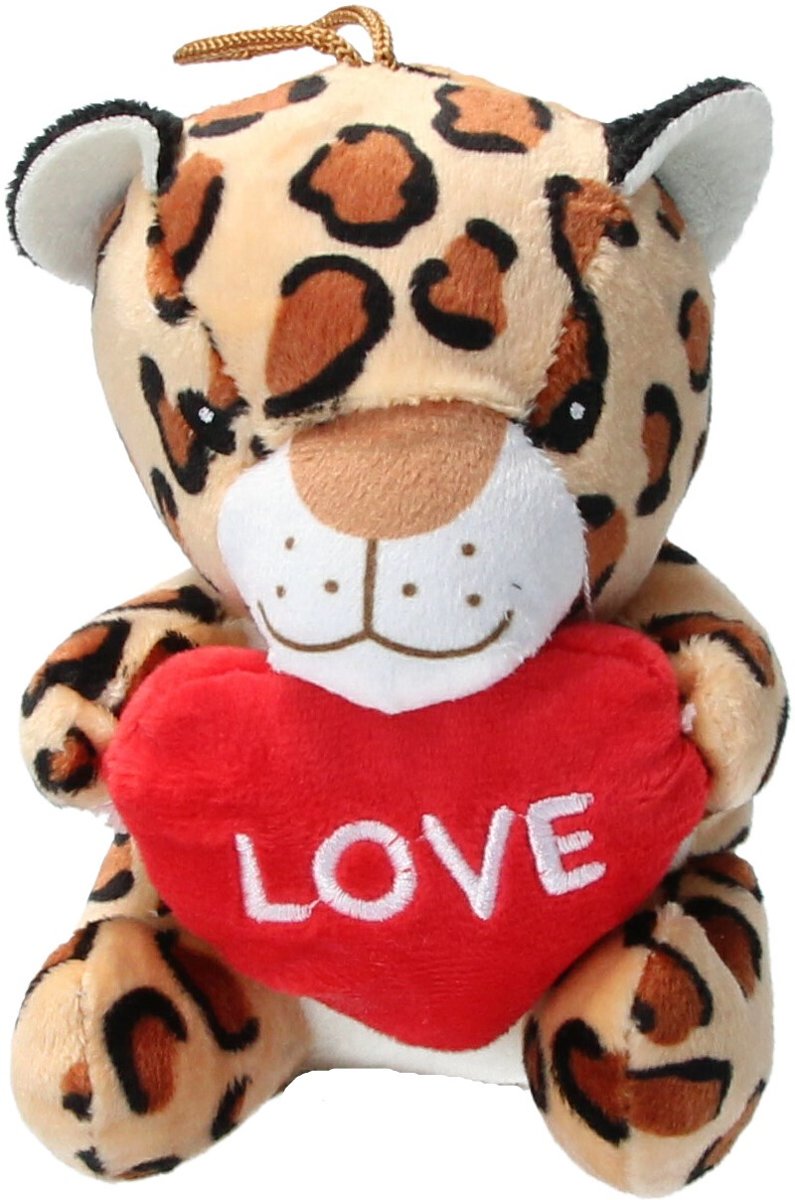 Pluche Knuffel Panter met Hart Love |  Valentijnsdag Moederdag romantisch cadeau  | 15cm